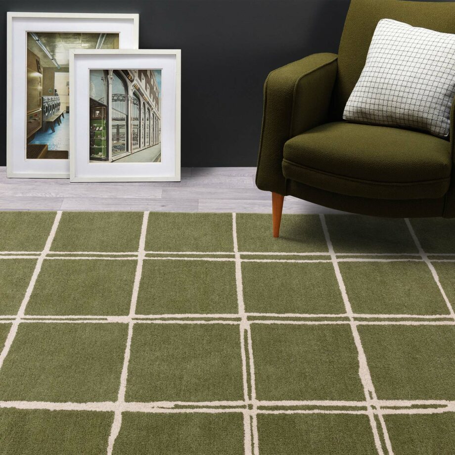Asiatic carpet Albany Grid Olive interior square