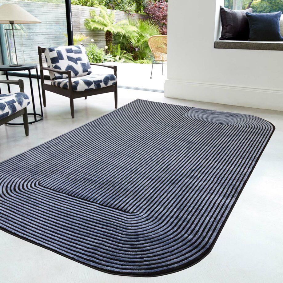 Asiatic carpet Kuza Shape Black Navy interior square